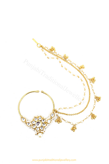 Gold Finished Pearl Kundan Nath By PTJ